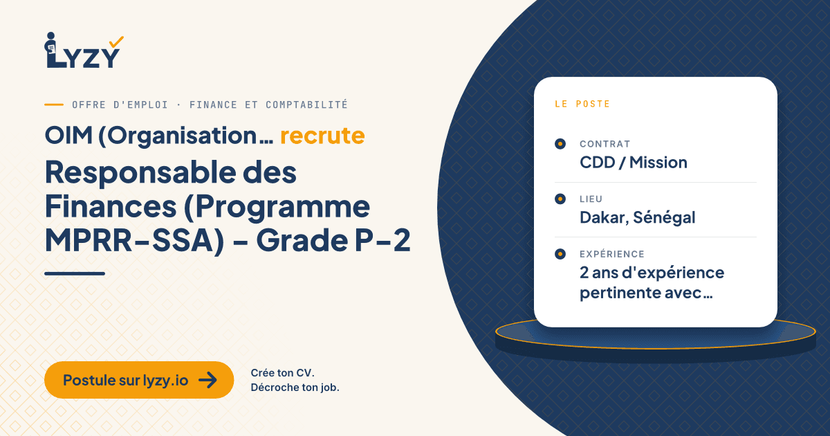 Responsable des Finances (Programme MPRR-SSA) - Grade P-2