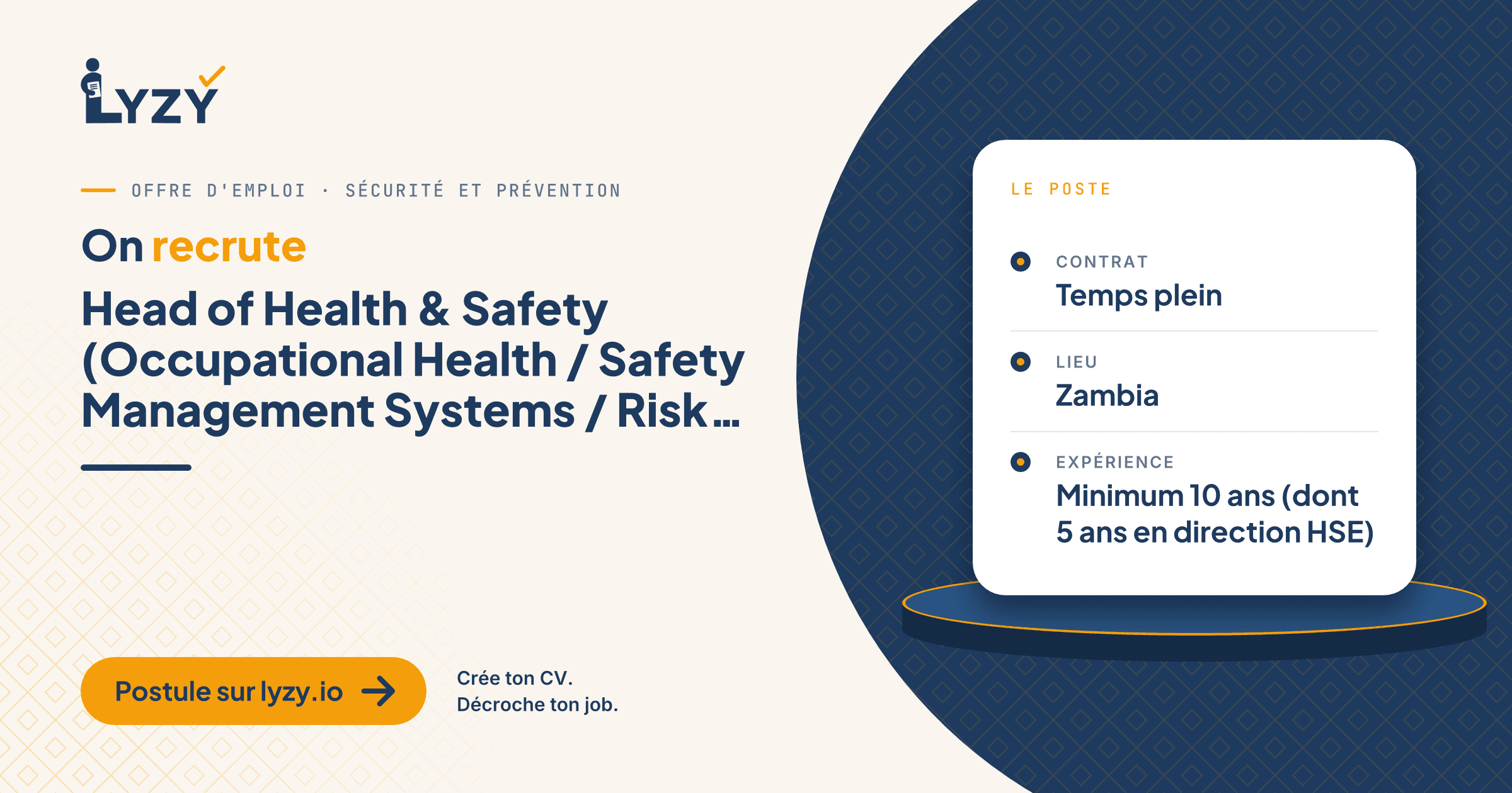 Head of Health & Safety (Occupational Health / Safety Management Systems / Risk & Compliance / Manufacturing Operations / HSE Leadership) - Zambia