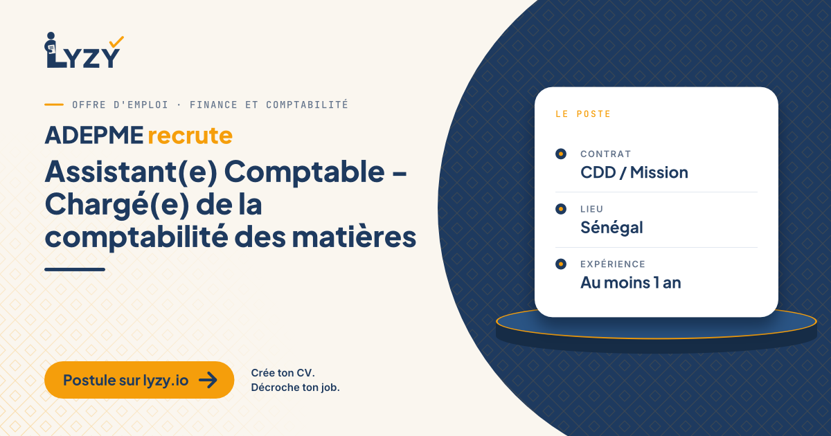 Assistant(e) Comptable - Chargé(e) de la comptabilité des matières